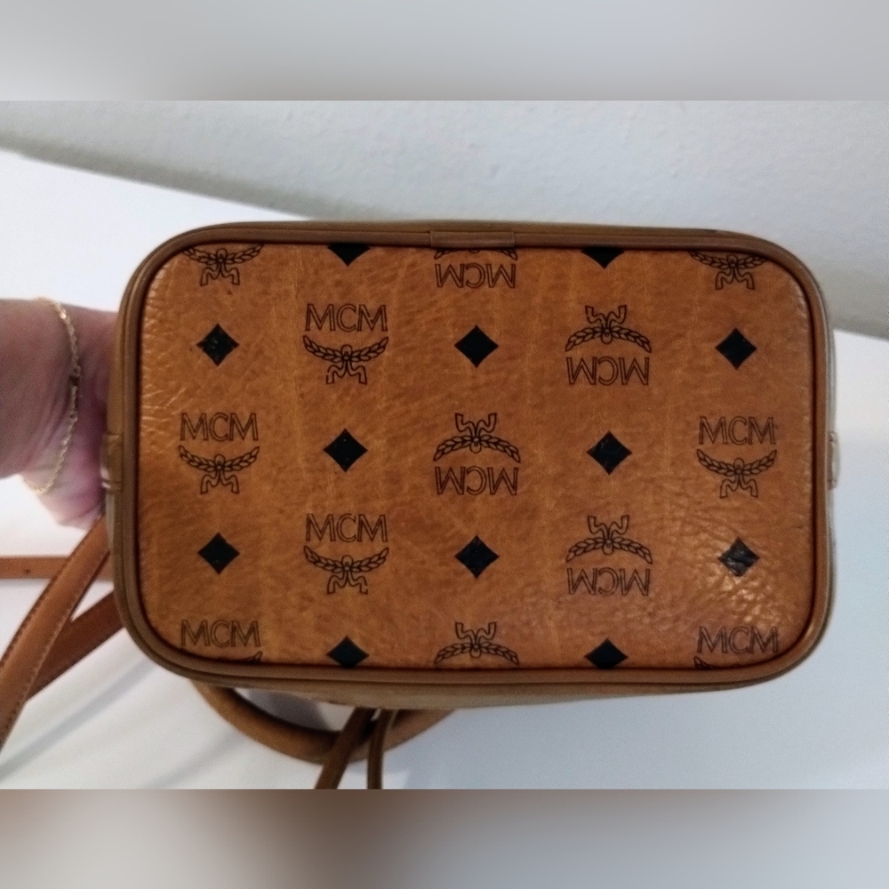 MCM Cognac Logo Drawstring Bucket Bag with Gold Hardware - Picture 7 of 12